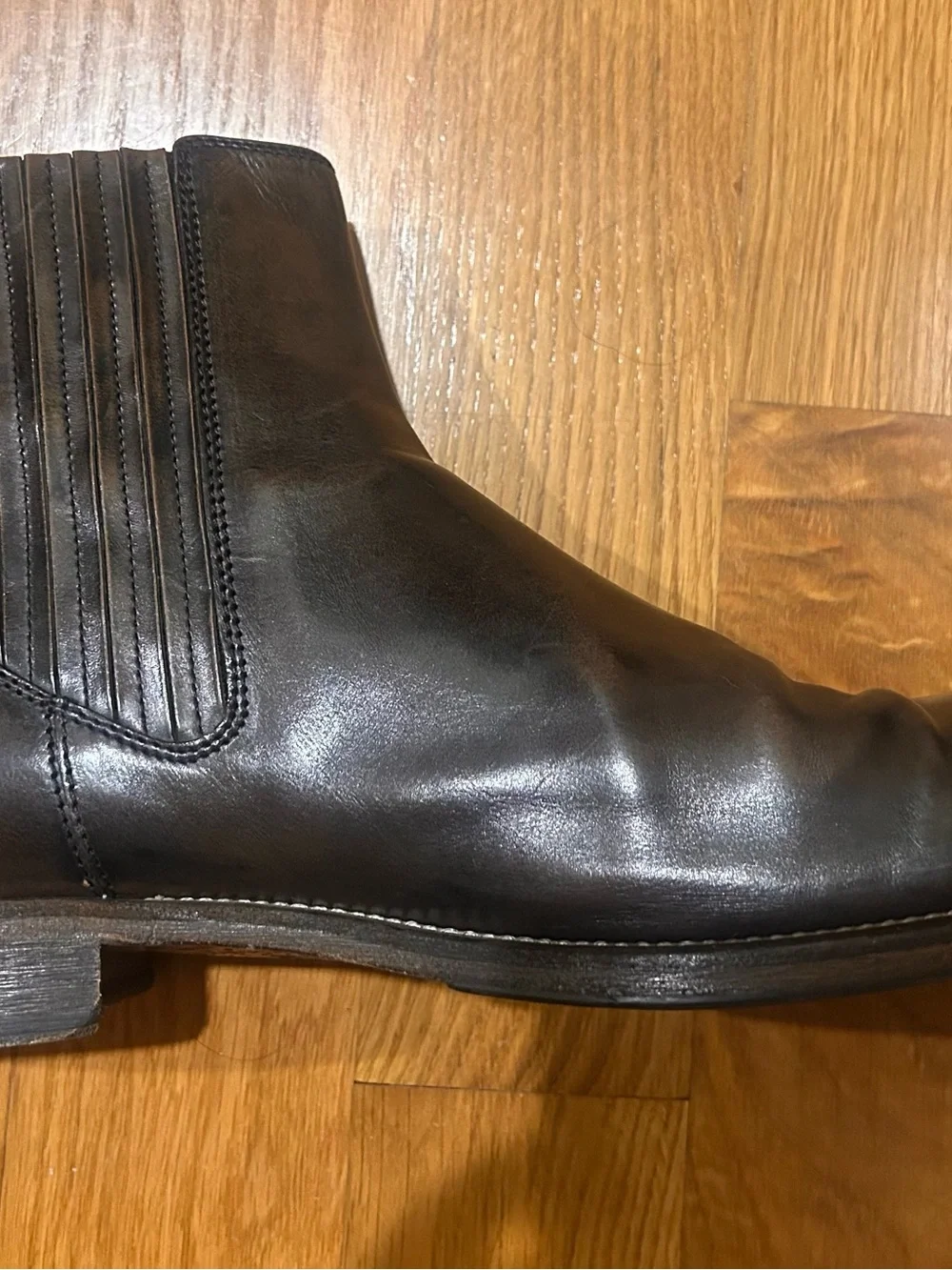 John Varvatos Black Leather Chelsea Boots with Stitched Welt